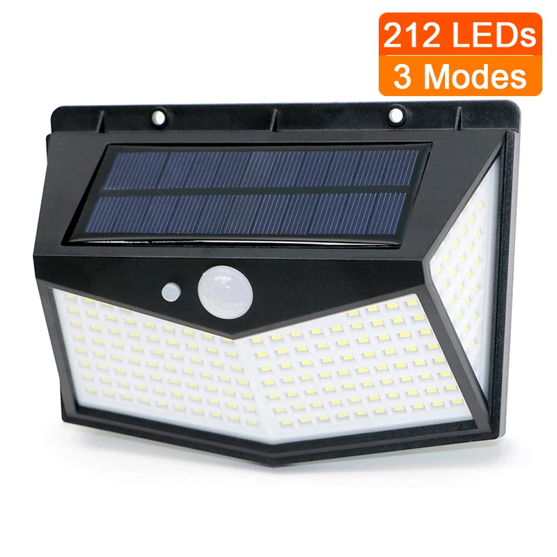 4 Sides 212LEDs 3 modes Glow PIR motion Sensor Solar Wall Lamp Garden Solar Energy Lamp Always On At Night Outdoor Street Light