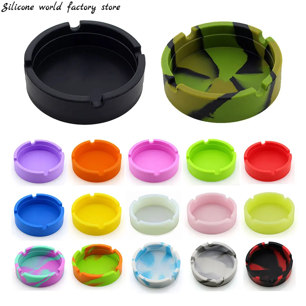 Silicone world Portable Silicone Round Ashtray Durable Soft Eco-friendly Ashtray High Temperature ResistanceAnti-fallAnti-slip