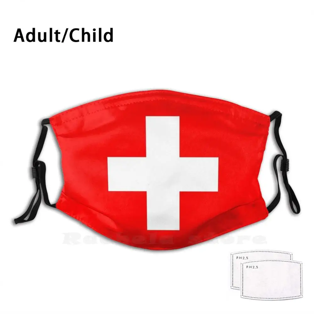 Schweizer Flagge Lustige Drucken Mehrweg Pm 2,5 Filter Gesicht Maske Schweizer Flagge Flagge Der Schweiz Ensign Nationalen Stolz Duffle Rot weiß