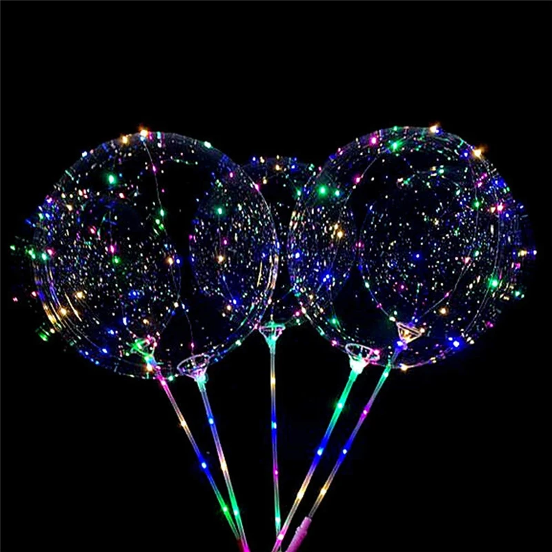 Handle Led Balloons with Stick Luminous Transparent Helium Ballons Wedding Birthday Party Decorations Kids Toy Light Balloon LED