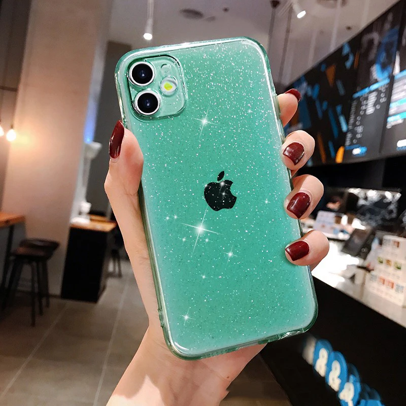 Luxury Shining Glitter Powder Phone Case For iPhone 11 12 13 14 15 16 Pro MAX X XR XS 7 8 Plus SE Transparent Soft Bling Cover