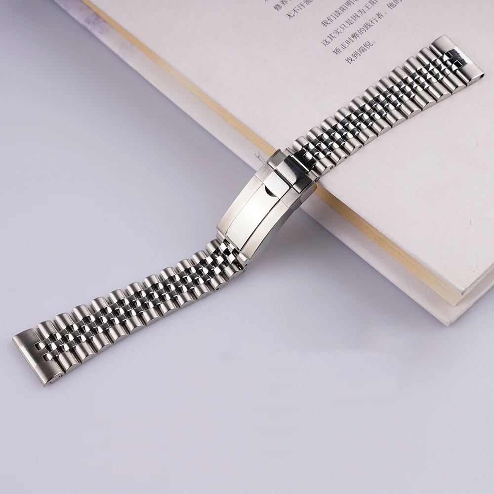 Rolamy 22mm Silver Stainless Steel Replacement Wrist Watch Band Strap Bracelet Jubilee with Oyster Clasp For Seiko Tudo