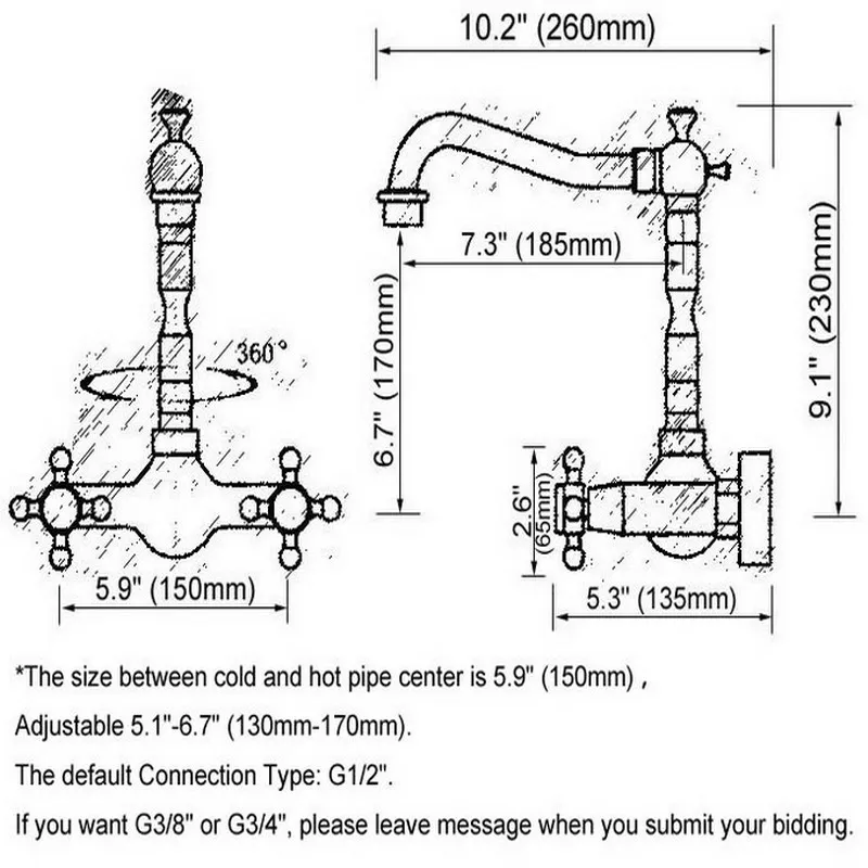 Cổ điển Retro Antique Brass Treo Tường Dual Cross Tay Cầm Xoay Bếp Phòng Tắm Chậu Basin Vòi Mixer Tap aan024