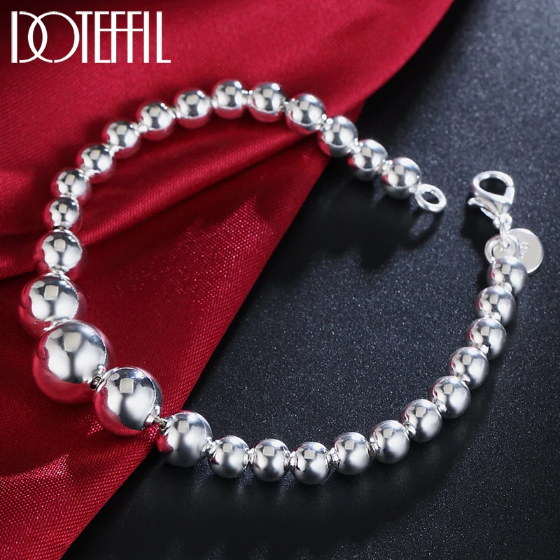 

DOTEFFIL 925 Sterling Silver 18K Gold Vary Size Full Smooth Bead Chain Bracelet 20cm For Women Girl Wedding Engagement Jewelry