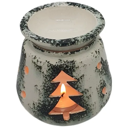 Specialized Green White Ceramic Pine Tree Motif Candle Holder censer