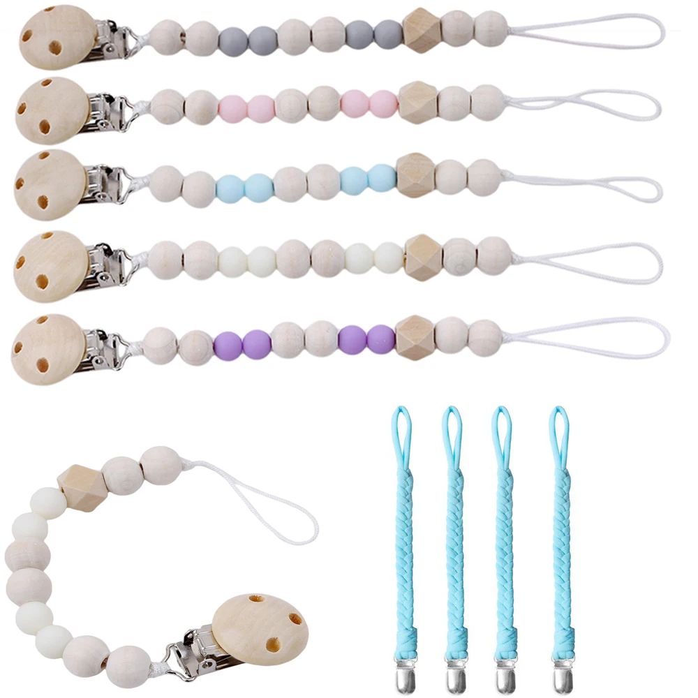 Baby Pacifier Clip Chain Wooden Beads Dummy Clip Chupetas Soother Chew Pacifier Clips Leash Nipple Holder Teether Anti-Drop Rope