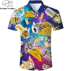 Camisas de manga corta Harajuku de verano, divertida camiseta hawaiana con estampado 3D de galaxia Taco Pizza Cat, camisa informal Harajuku para hombre, envío directo