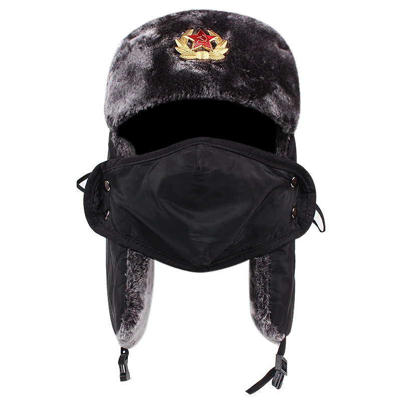 Soviet Military Russian Pilot Hat Winter Outdoor Ski Protective Hat Warm Hat Men\'s Hat Rabbit Winter Thick Leather Warm