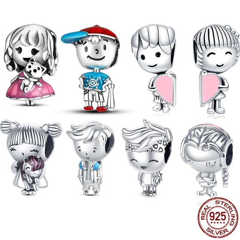 925 Sterling Silver Little Boy & Little Girl Charm Fit Original 3mm Bracelet&Bangle Making Fashion DIY Jewelry For Women