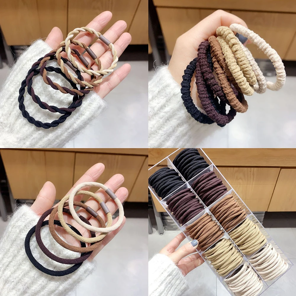 5 sztuk wysokie elastyczne gumki do włosów kucyk Holder opaski gumowe kobiety dziewczyny podstawowe nylonowe włosy krawaty liny Scrunchies zestaw akcesoriów do włosów
