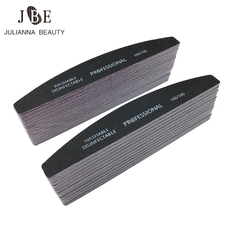 10pcs 100/180 Professional Black Nail File Polish Buffer Sanding Nagel Manicure Nail Block Moon Style Buffing Block Curve Banana