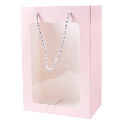 

10pcs/lot multi color handle candy Boxes with Square shape pvc film window paper handle gifts/wedding package bag box