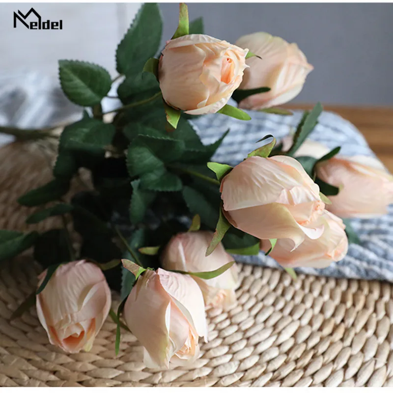 Meldel Bridal Wedding Bouquet Nhân Tạo Silk Rose Hoa Mẫu Đơn 7 Đầu Hoa Hồng Bó Hoa Phù Dâu Bên TỰ LÀM Prom Nguồn Cung Cấp Đám Cưới