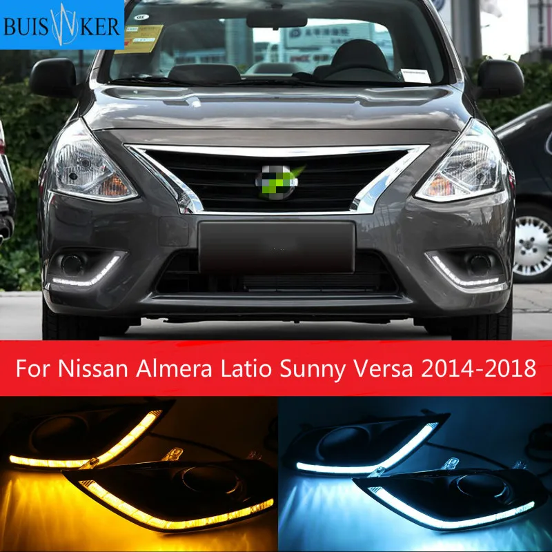 

car styling For Nissan Almera Latio Sunny Versa 2014 2015 2016 2017 2018 LED DRL Daytime Running Lights Daylight Fog Head Lamp