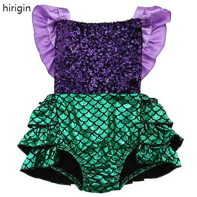 Infant Baby Girl Sequins Mermaid Swimming Bodysuits Beachwear 1Piece Ruffles Backless Patchwork Sunsuit Swimwear Swimsuits