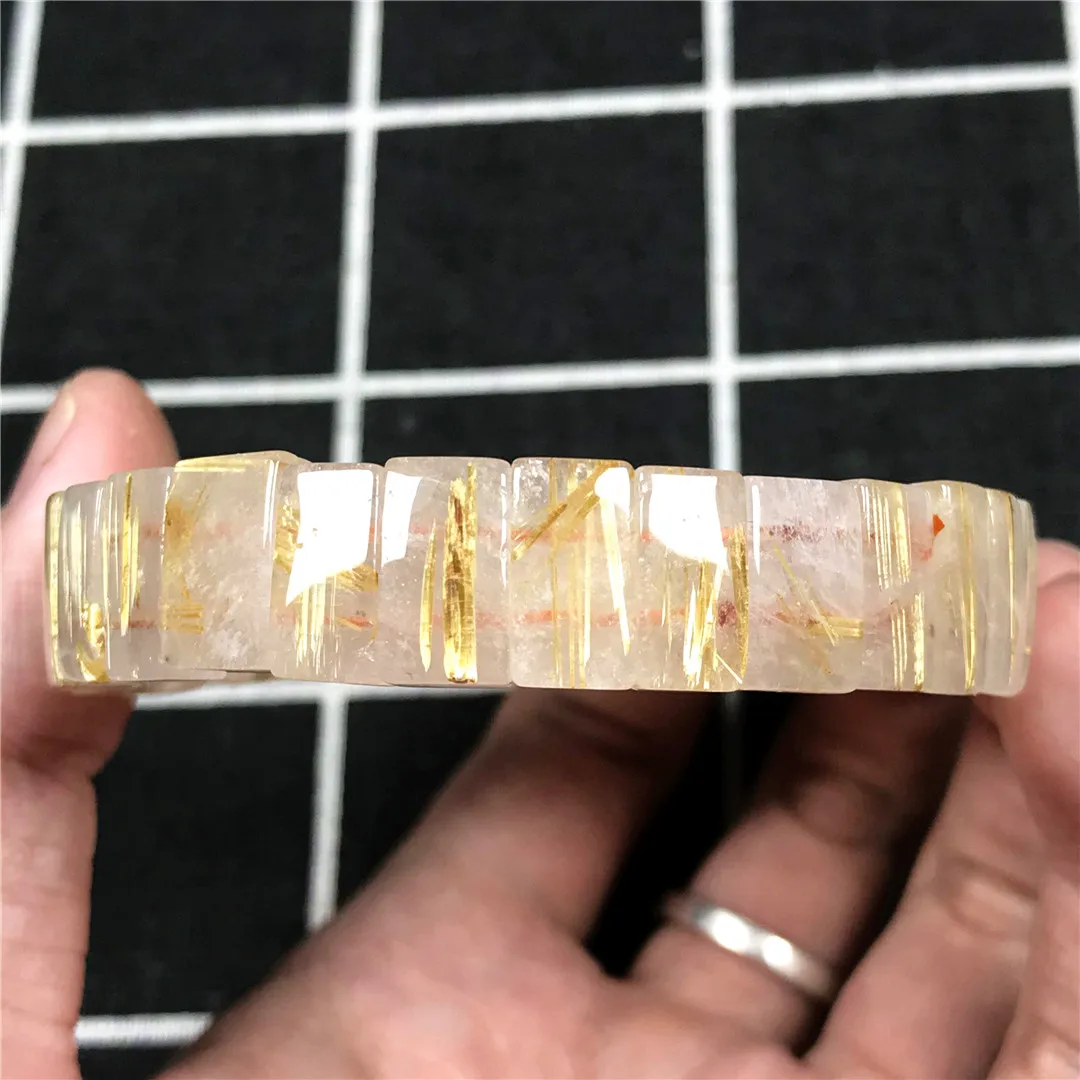 

Natural Gold Rutilated Quartz Bangle Bracelet Jewelry For Women Men Wealth Healing Gift Rare Crystal 12x7mm Beads Strands AAAAA