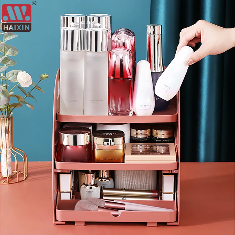 HAIXIN 2021 New Makeup Dustproof Cosmetics Storage Box Rack Desktop Skin Care Products Lipstick Beauty Storage Drawer