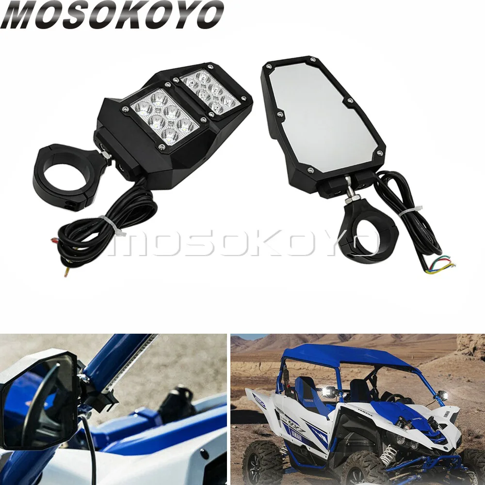 UTV Rear View Side Mirror Kit with LED Spot Lights w/ 1.75