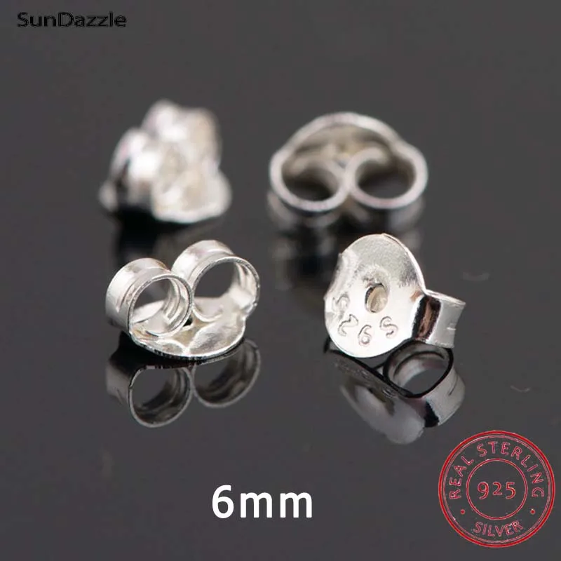 6mm Large Genuine Real Pure Solid 925 Sterling Silver Earring Stopper Safety Backs Round Ear Plugs Jewelry Components