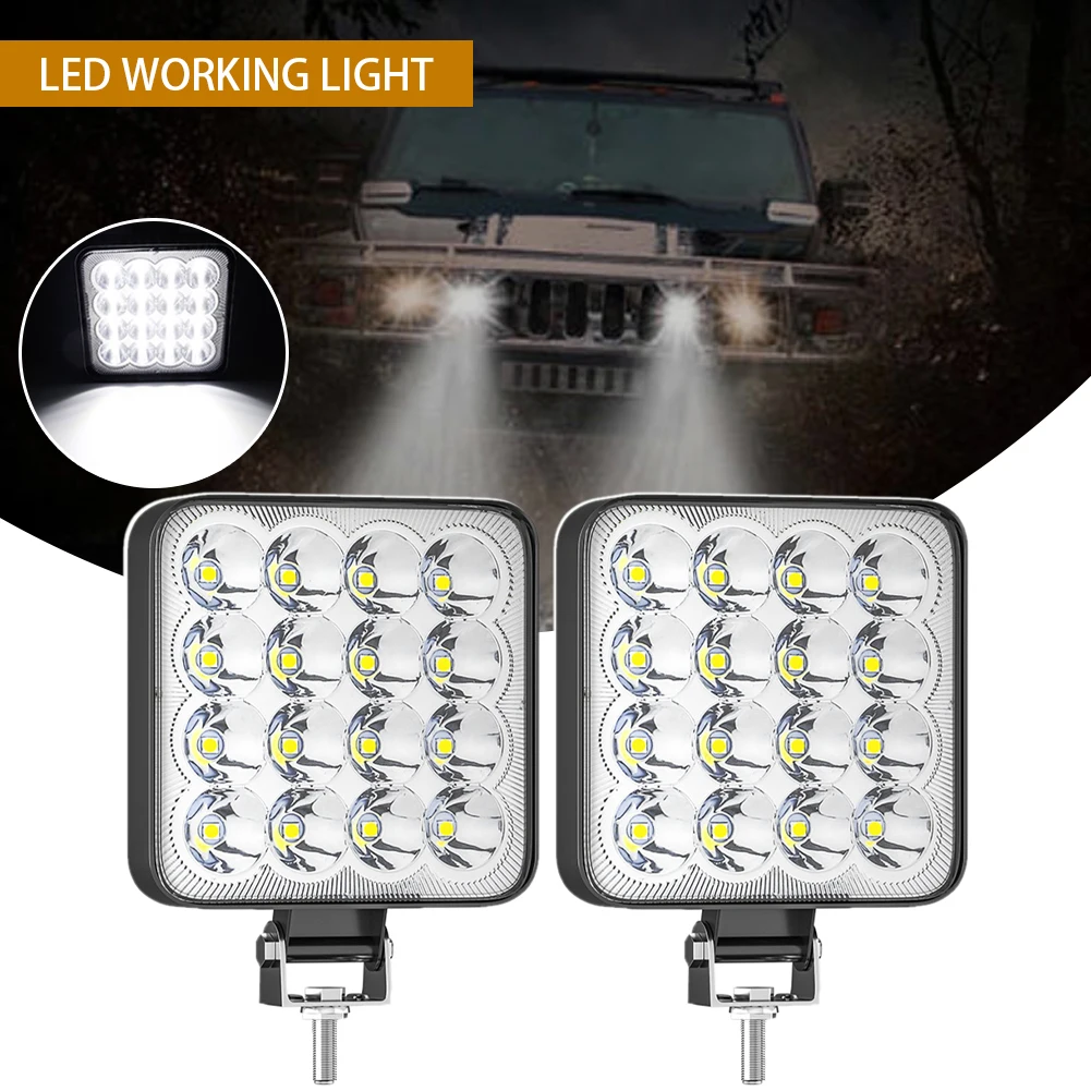 2Pcs 16LED 48W LED Work Light Bar Square Spotlight  Offroad LED Light Bar For Truck Offroad 4X4 4WD Car SUV ATV Led Light