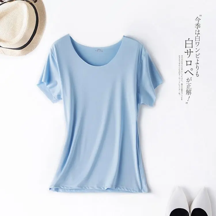 Summer Thin Ladies Ice Silk Seamless Short Sleeve O-neck T-shirt Women Inside Slim Half Sleeve Tees