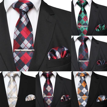 41 Stijl Mannen Stropdas Pochet Party Bruiloft Mode Gestreepte Plaid 8 Cm Zijde Geweven Zakelijke Zakdoek Dasspeld set