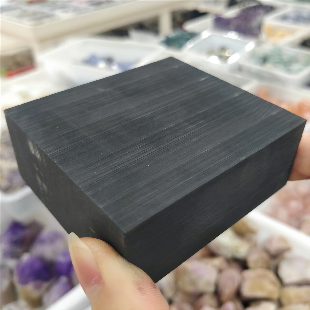 300G Real Natural Black Schungite Cuboid Diamond Square Mineral Rock Specimen Protection Energy Stone Age House Decorative Items