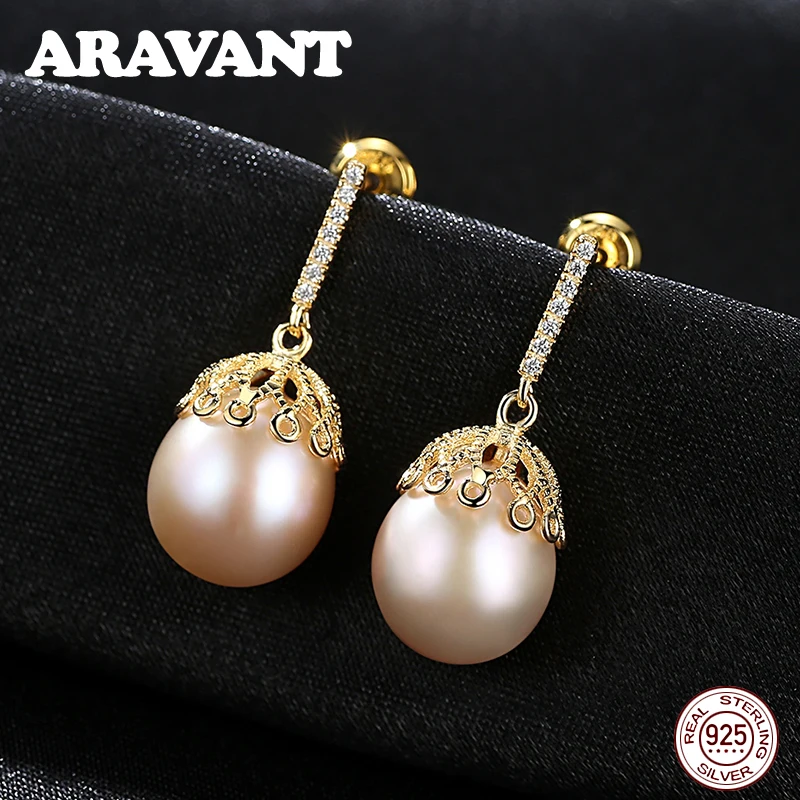 

Женские серьги-капли Aravant из стерлингового серебра 925 пробы с пресноводным жемчугом 10 мм, модные ювелирные изделия