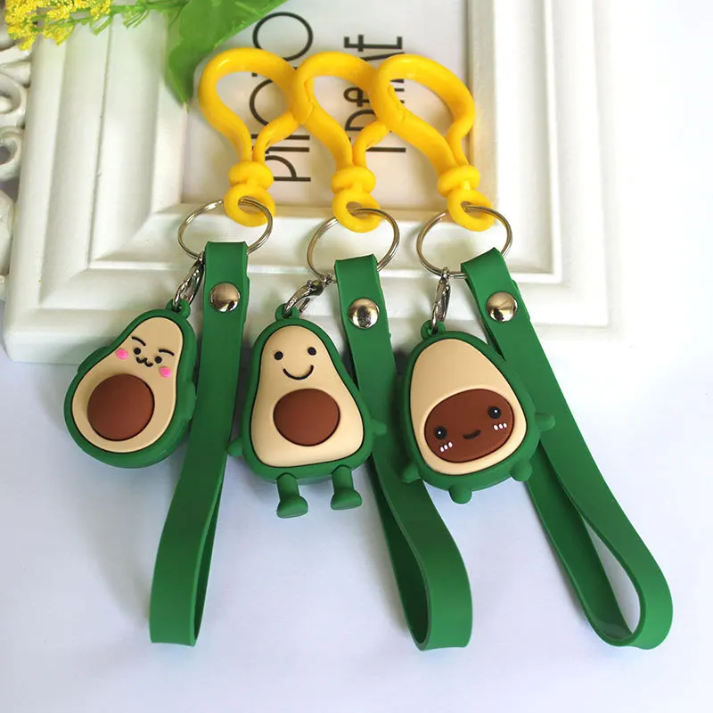 Silicone Avocado Keychain For Women Cute Girls Cartoon Rubber Fruit Charms Key Chain On Bag Car Trinket Female Party Gifts