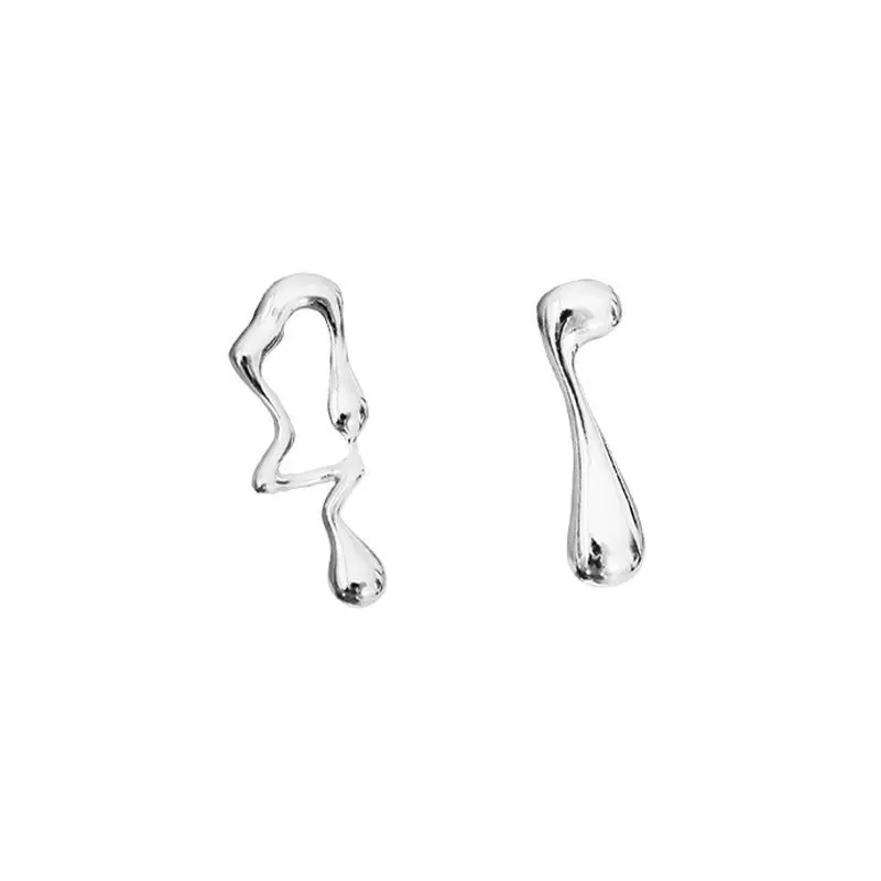 VENTFILLE 925 Sterling Silver Asymmetric Lava Earrings Women\'s Premium Hip Hop Earrings Niche Light Luxury Personality