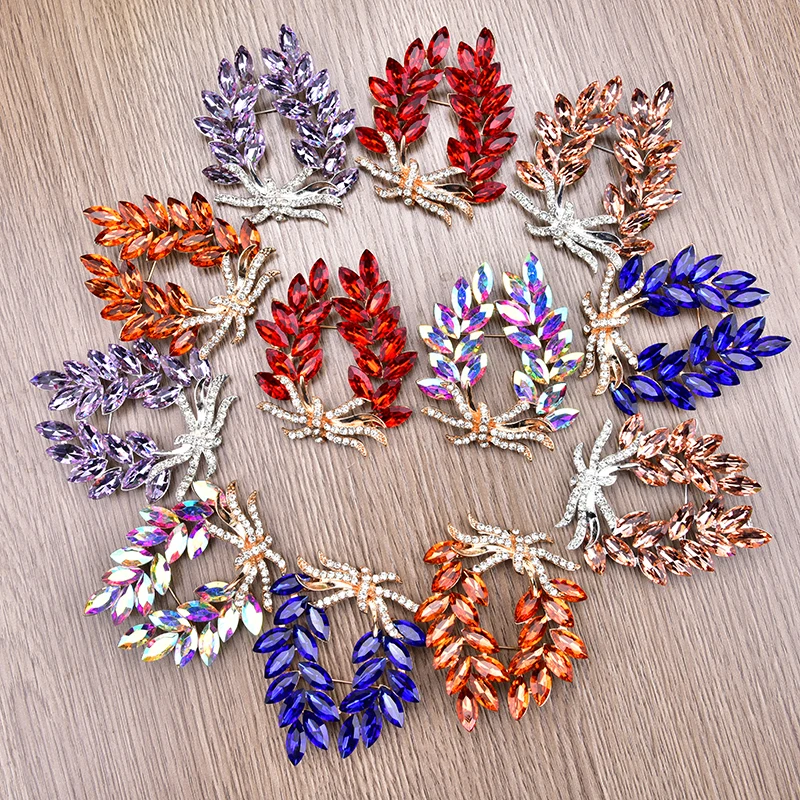 1/3Pcs Colorful Horse Eye Rhinestone Buckle With Pins Leaves Shape Crystal Brooches Delicate Clothing Ornament Alloy Accessories