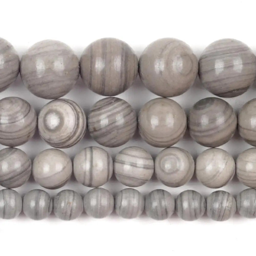 Natural Gray Line Wood Jaspers Stone Beads Round Loose Spacer Beads For Jewelry Making 6/8/10mm DIY Bracelet Handmade Necklace