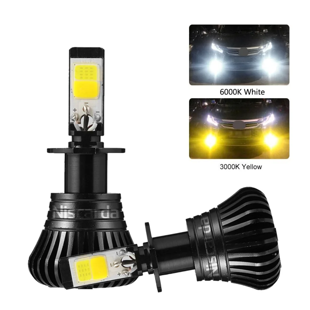 

Niscarda 2X H1/H3/H4/H7/H8/H9/9005/9006/880 3000K Yellow 6000K White Fog Lights Bulbs Dual Color Lamps