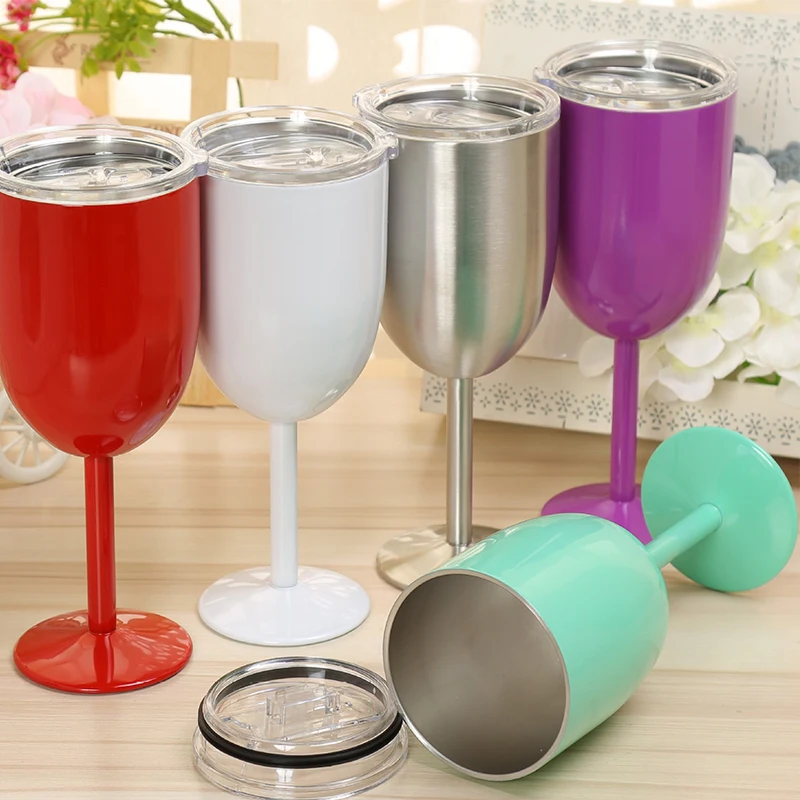 10oz Wine Glass Stainless Steel Goblets With Seal Lids Champagne Cup Double Layer Cocktail Mugs New Year Party