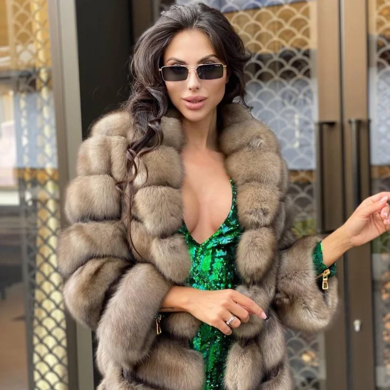 TOPFUR-abrigo de piel de zorro Natural para mujer, chaqueta de piel auténtica, gruesa y recta, de lujo, a la moda, primavera 2023