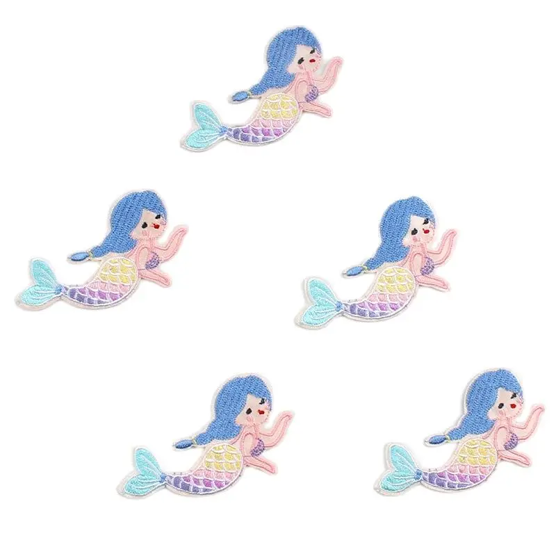 10pcs Cartoon Mermaid Patches Embroidered Cute Girl Fish Stickers DIY Badge Sewing Jeans Backpacks Coats Dress Fabric Appliques