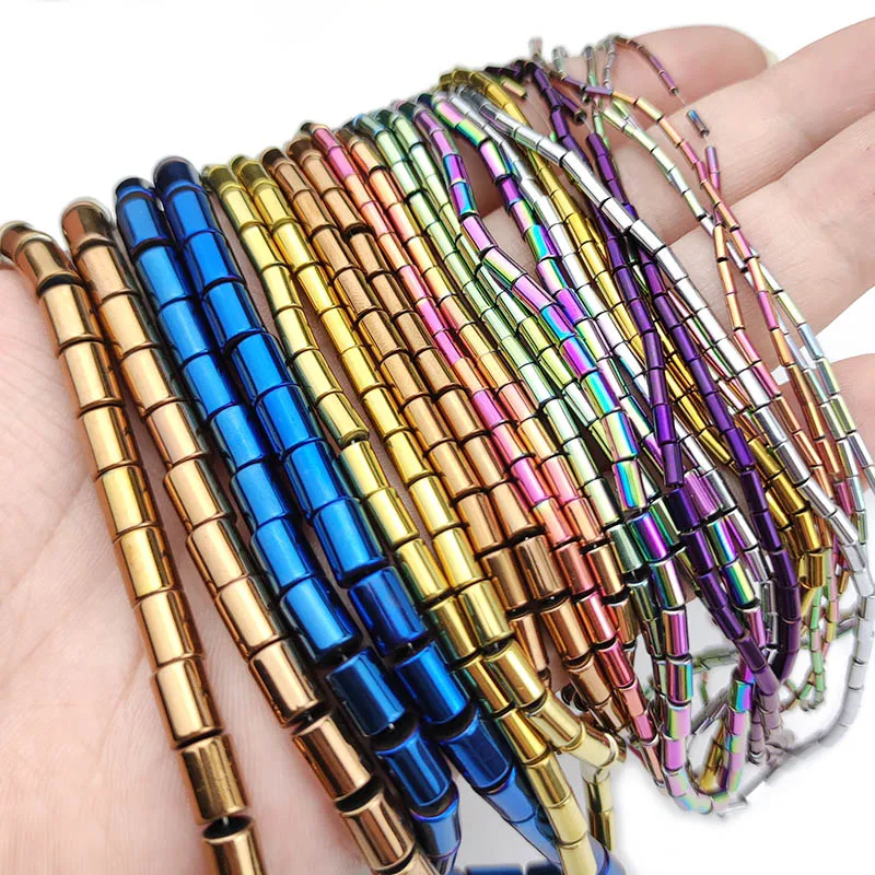 Hematite Natural Stone Gold Color,Purple Cylinder Round Shape Spacer Loose Beads For Jewelry Making DIY Bracelet Pendant 4/6/8MM