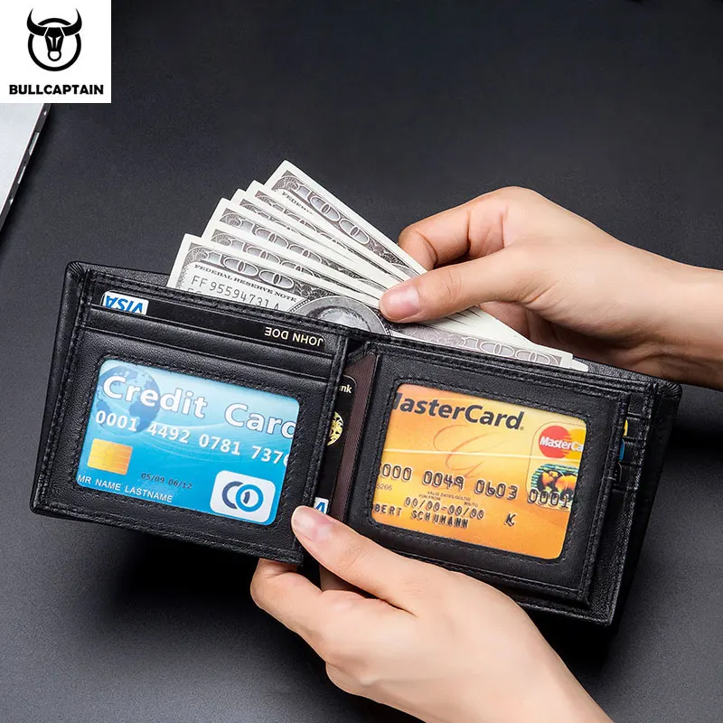 BULLCAPTAIN Genuine Leather Wallet Male Brand Designer Business Wallet Multi-function Storage Purse Rfid Card Package Wallet Men