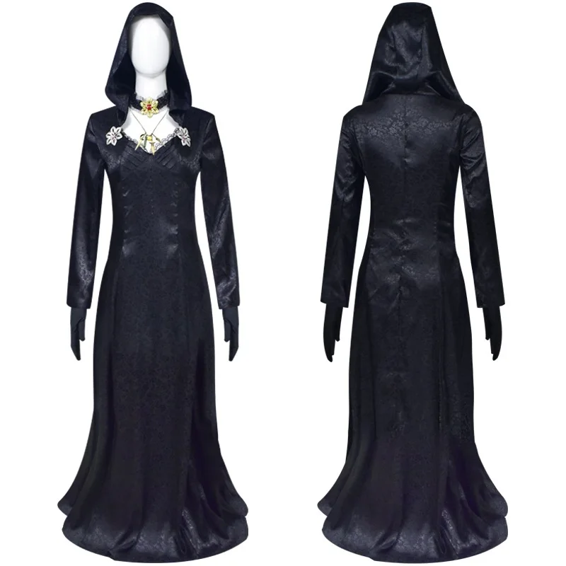 

exotic costumes Bela Cassandra Daniela Lady Dimitrescu Cosplay Costume Moth Lady Vampire Witch Metal Necklace Woman Dress Wigs