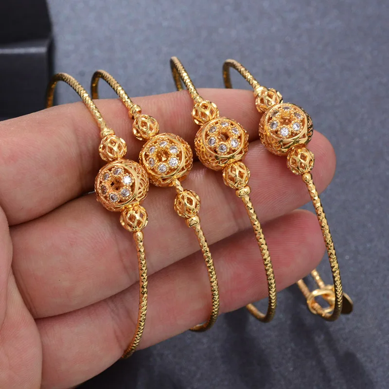 4pcs Ethiopian Pattern Gold color Bead Bangles For Women Wedding Bracelet  Arab Bangle Bracelet Best Gifts