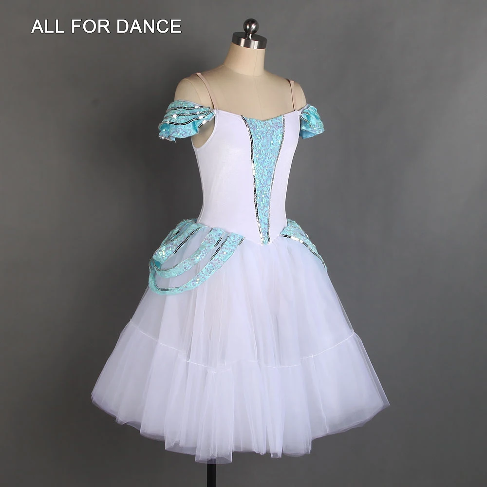 20130 White And Pale Blue Sequin Lace Bodice Ballet Tutu Romantic Length Dance Costumes Women&Girl Dance Costume Ballet Tutu