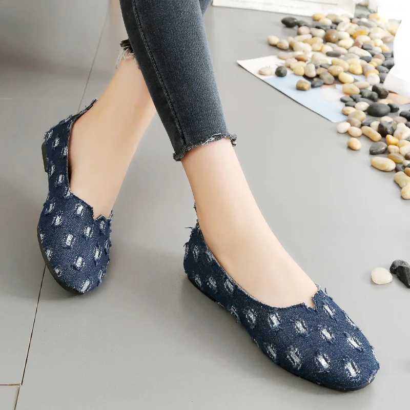 Mới Trơn Demin Giày Nữ Phẳng Thoáng Khí Thoải Mái Người Phụ Nữ Giày Mùa Hè Nữ Cho Nữ Zapatos De mujer