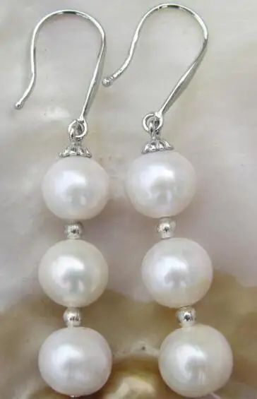 

free shipping Wholesale price natural Round dangle white Australia south sea pearl earring 14/20 white gold hook