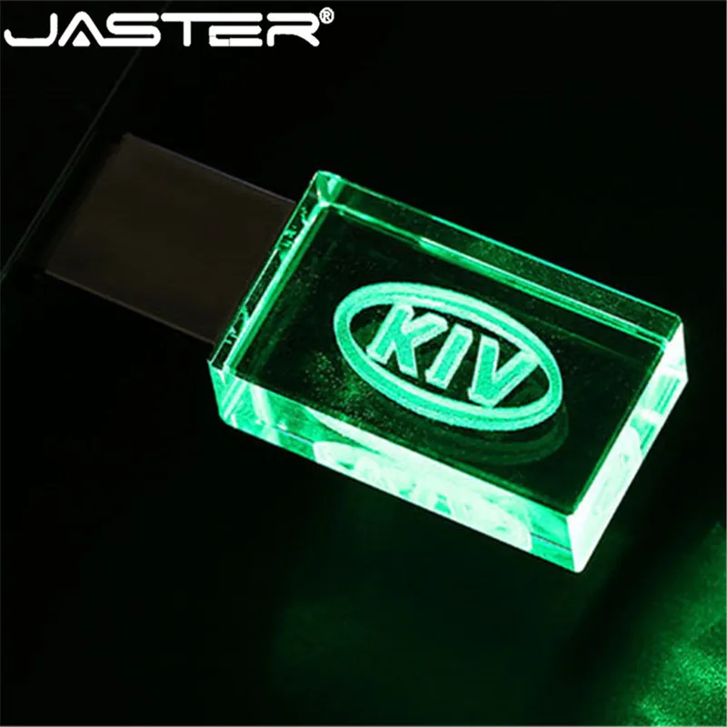 JASTER 2.0 Flash Drives 64GB Crystal Car LOGO Pen Drive 32GB Blue LED light USB Stick 16GB Pendrive 8GB Gift External Storage