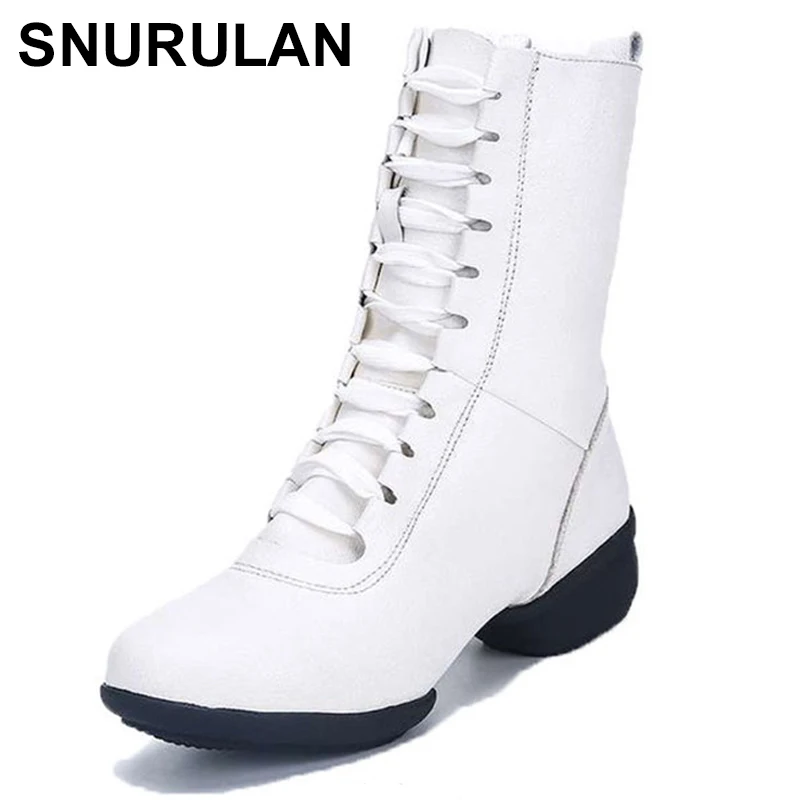 SNURULANJazz Dance Boots Women Ballroom Ladies Latin Warm Boots Square Modern Party Shoes Middle Heel 4cm Autumn Winter Dancing