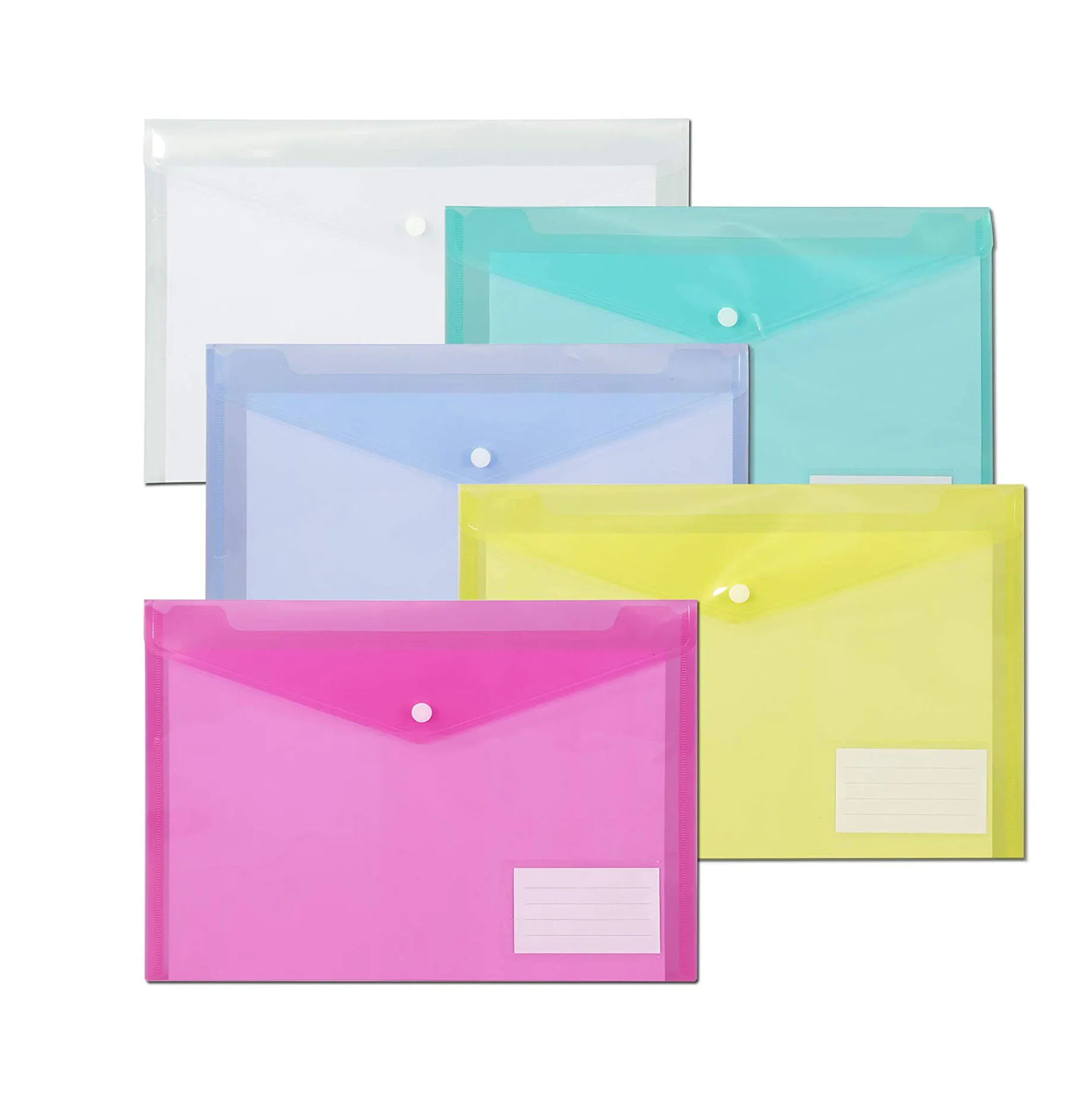 5 Pack A4 Size Assorted  Colorful Envelope Folder with Snap Closure with Label Pocket Folders for Documents