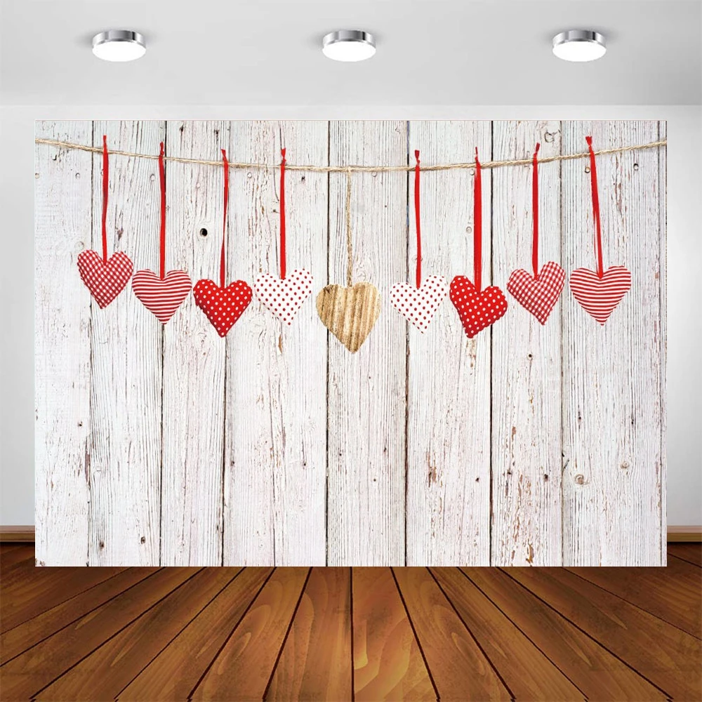 Wood Photography Backdrops Red Love Heart Valentine's Day Photo Background Mother's Wedding Bridal Shower Photophone Photozone