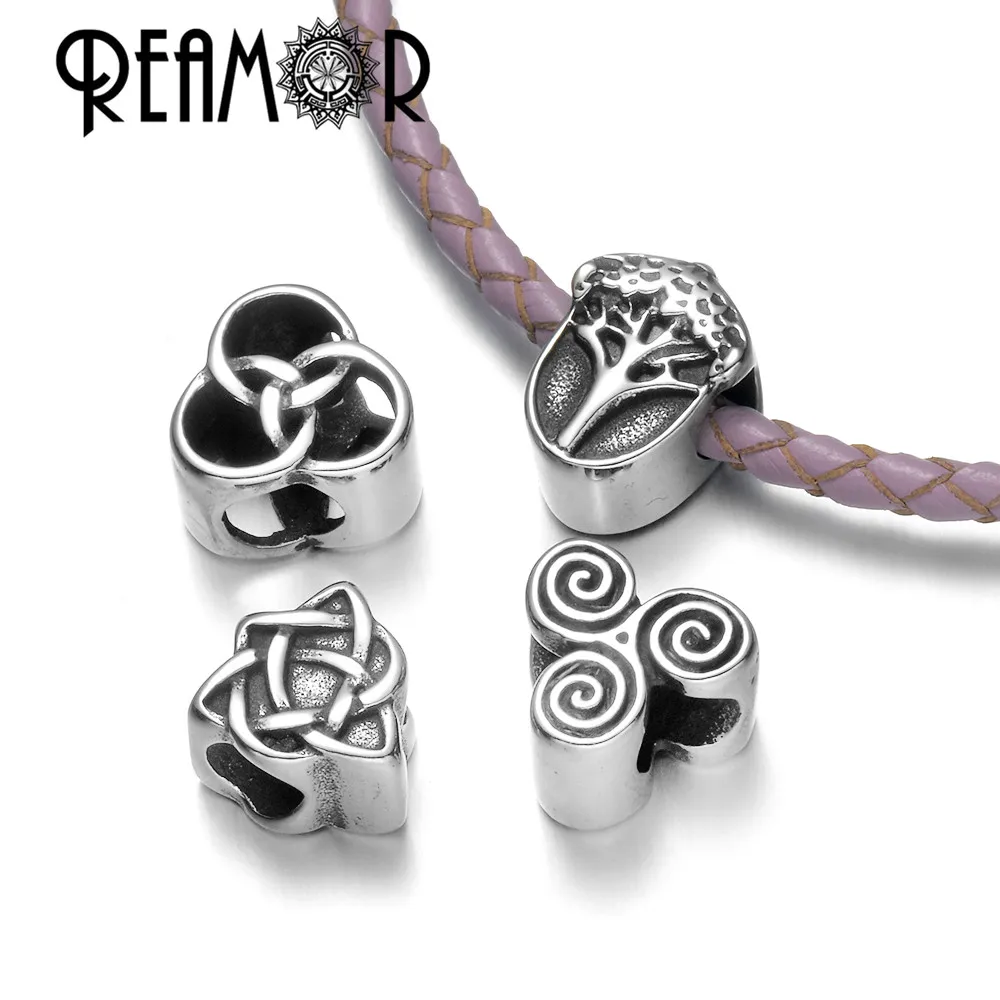 REAMOR SION-Breloques triquetra en acier inoxydable, Triple Helix & ingsSeries, perles européennes, bijoux à bricoler soi-même, exécutif