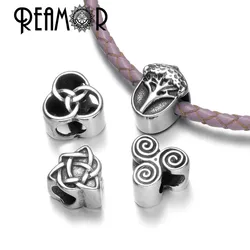 REAMOR 5pcs 316l Stainless steel Triquetra Knot Triple Helix & Trinity European Beads Charms For DIY Bracelet Jewelry Making