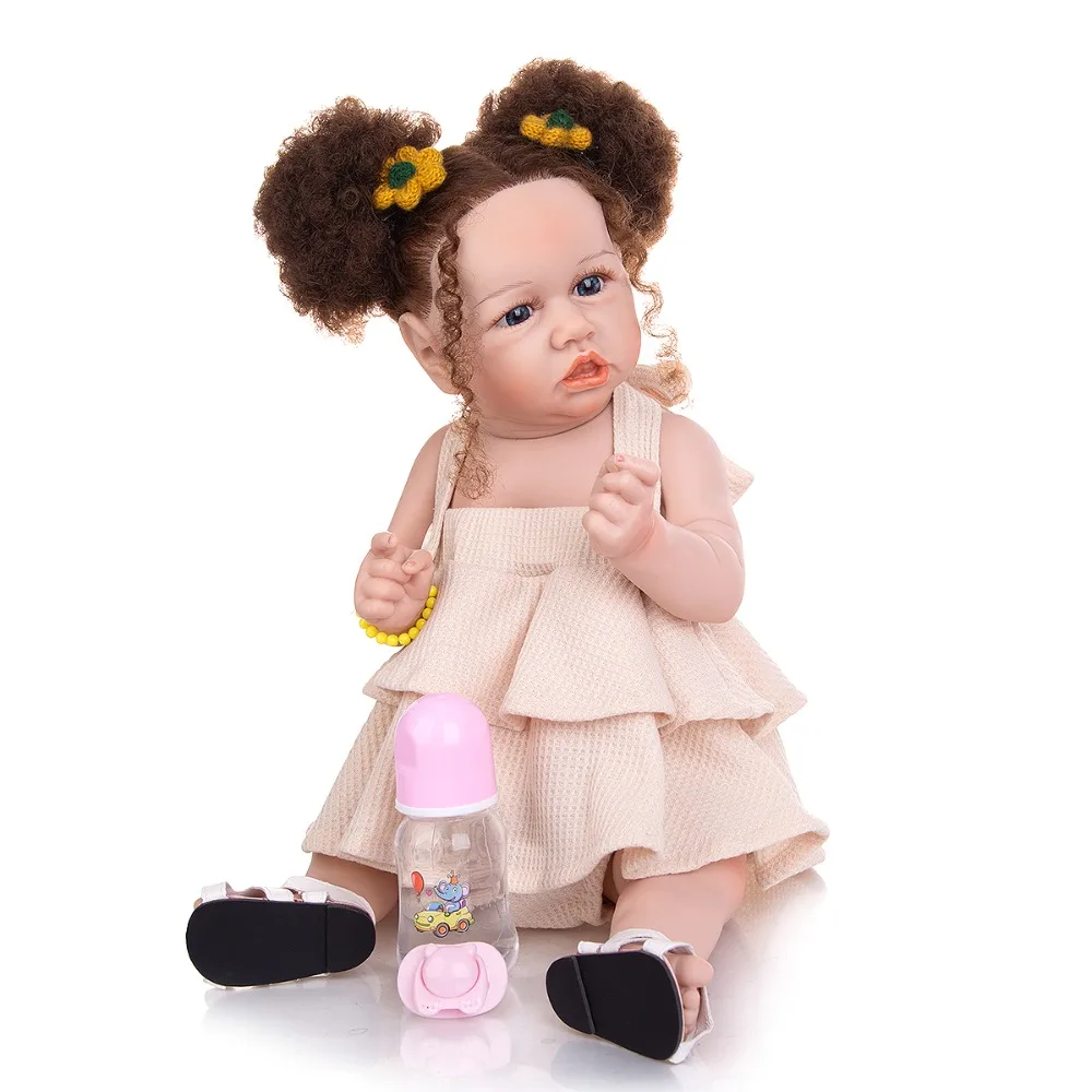 New Style bebes Soft Silicone Reborn Baby Dolls Real Touch 57 CM With Rooted Fiber Hair Newborn Bebe Toys Kids Birthday Gift